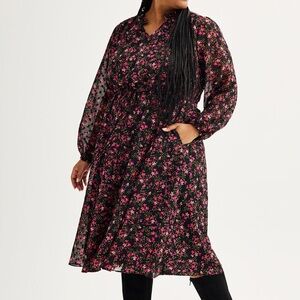 Draper James Black Dress with Pink Floral Pattern